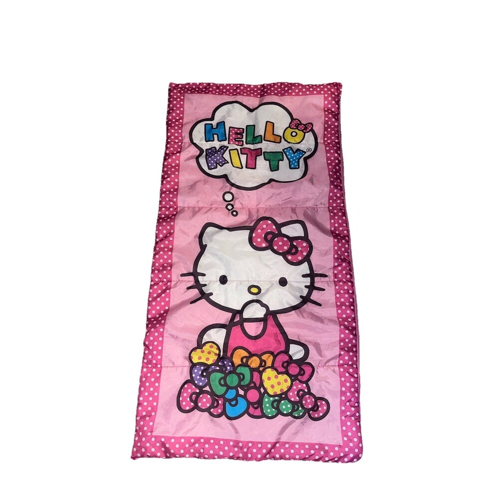 Hello Kitty Sleeping Bag Zippered 28x 56 Sanrio 2015 Pink/white Poka Dots VTG